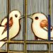 twitter birds in cage in style of medieval art