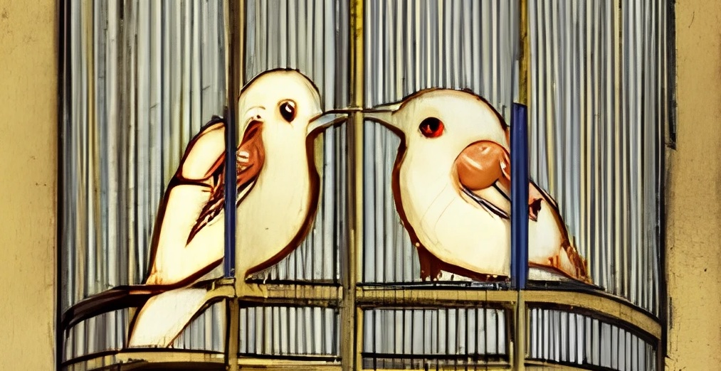 twitter birds in cage in style of medieval art